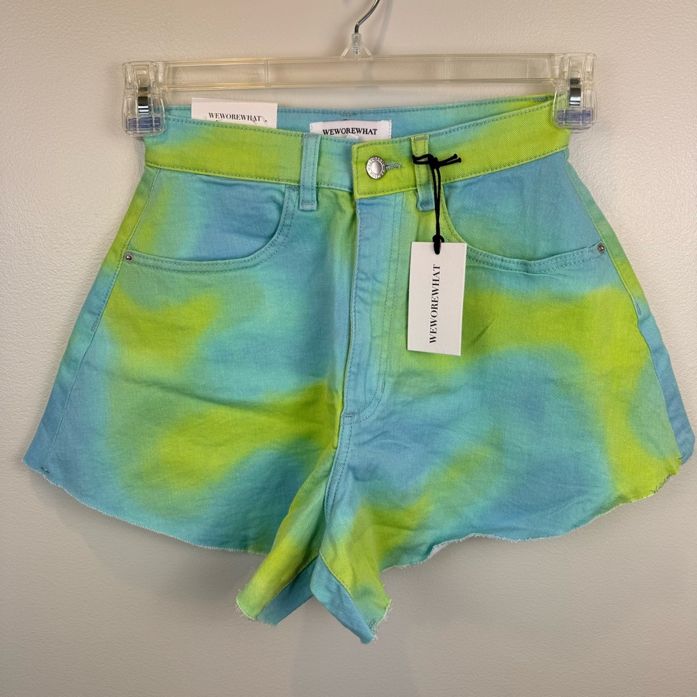 WeWoreWhat Flair Bell Shorts Tie Dye Raw Hem Size 24